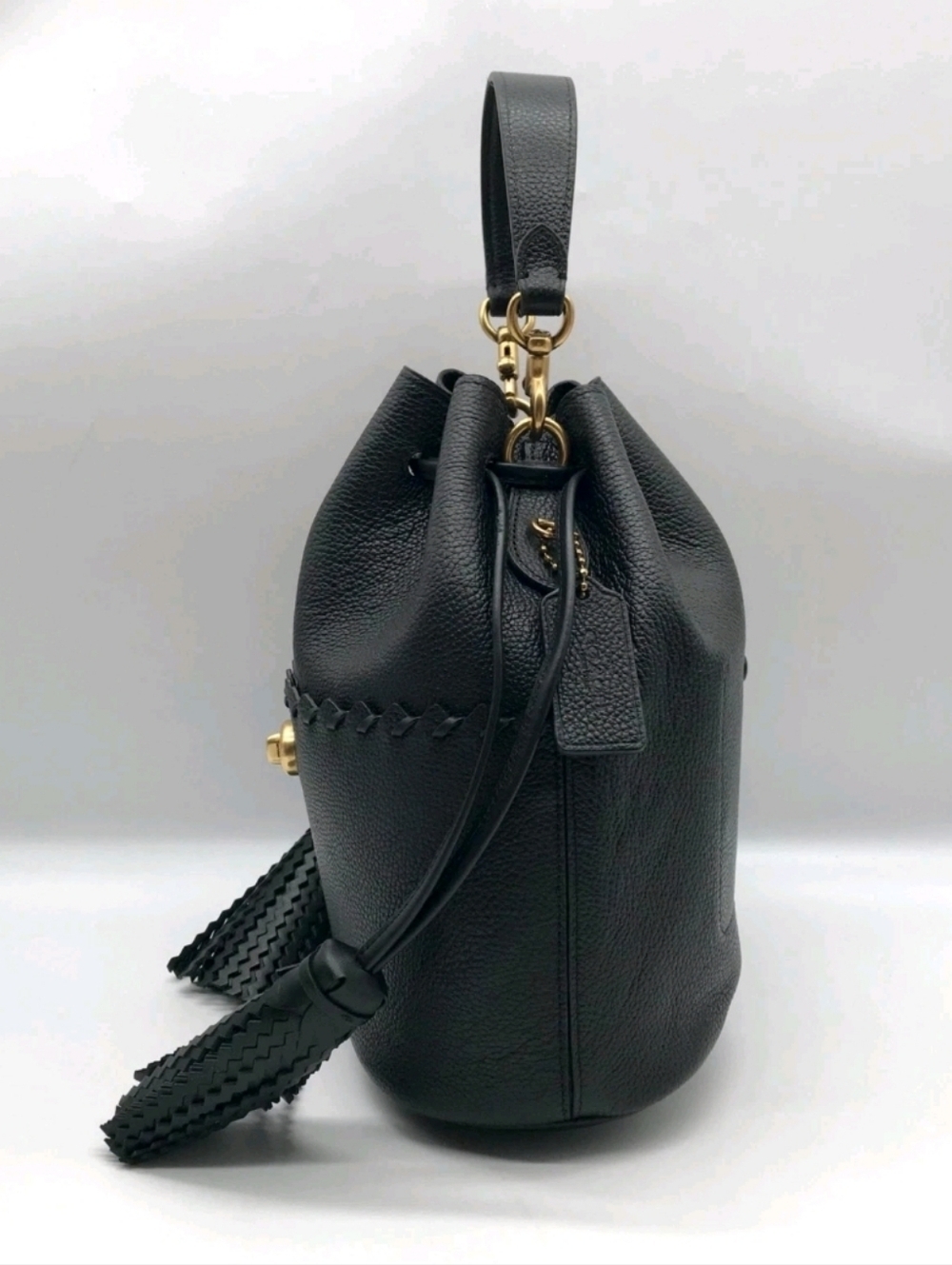NWOT Coach Blk Pebbled Leather Lora Whipstitch Bucket Bag Detachable Crossbody - Picture 3 of 16